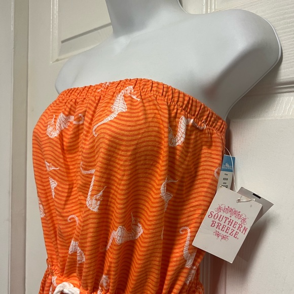 Southern Breeze Tangerine Seahorse Strapless Mini Dress - Picture 4 of 9